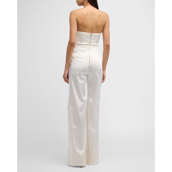 Ramy Brook NWT Mira Strapless Black Satin Jumpsuit Wide Leg Boned Bodice size 4 - Picture 13 of 15